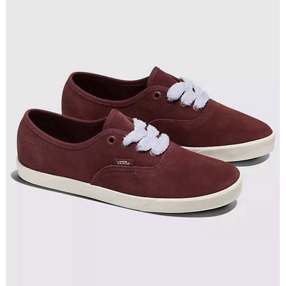 Vans Authentic Lowpro Burgundy Suede Fat Lace Halogen Blue Sneakers W8/M6.5